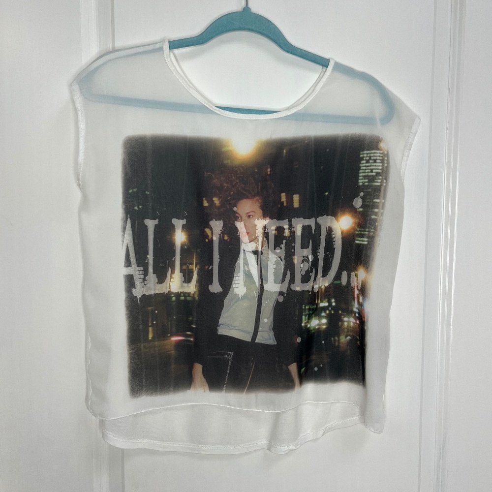 Sheer Graphic Crop Top "ALL I NEED" Size S